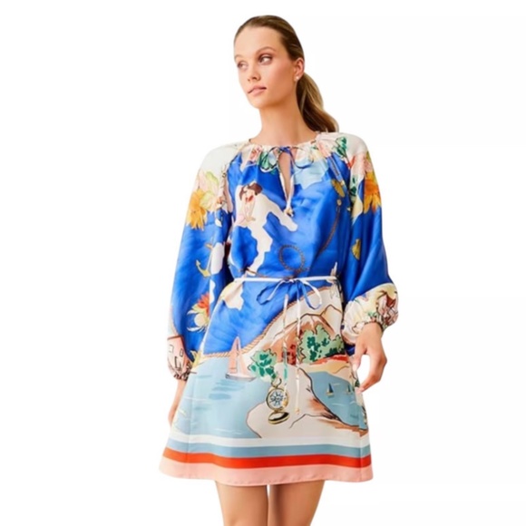 NWT Antonio Melani Raffaella blue ocean print Mini Dress Small S - Picture 2 of 9